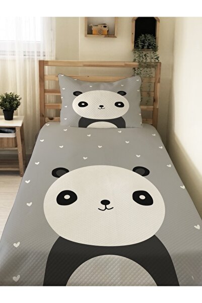 Evmila Panda Desenli Bebek Ve Çocuk Baskılı Tek Kişilik Pike Takımı 160 X 220...