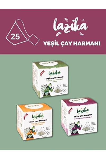 LAZİKA (مجموعة من 3) شاي أخضر (3*37.5 جرام)-ياسمين البراري-برتقال-ياسمين، أكياس شاي أخضر
