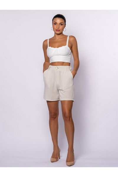 Grenj Fashion Λευκή πλεκτή μπλούζα με λεπτομέρεια σε φέτα στο στήθος