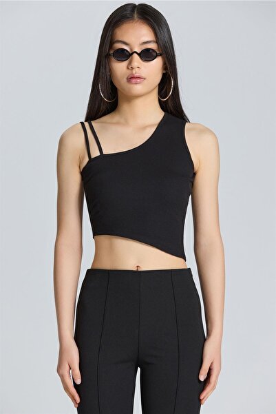 boutiquen 2586 Black Crop with Double Strap Detail