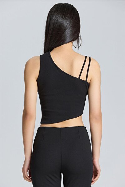boutiquen 2586 Black Crop with Double Strap Detail