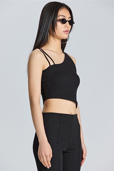 boutiquen 2586 Black Crop with Double Strap Detail