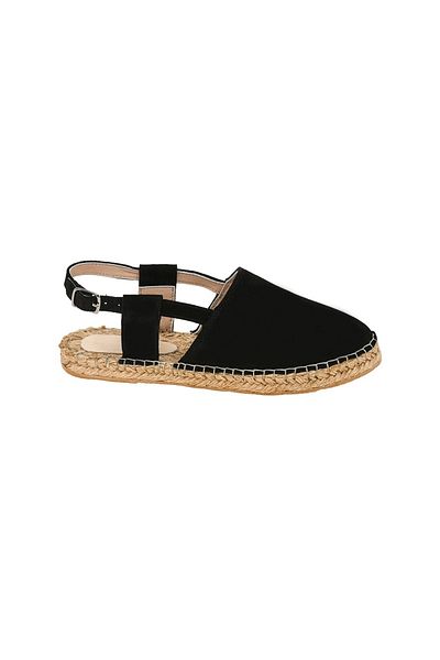 NOOSY Women's Black Genuine Leather Handmade Espadrille