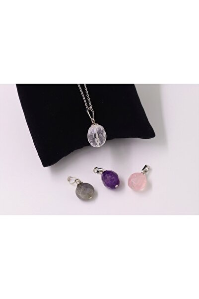 Amethyst Stone-Pink Quartz-Crystal Quartz Stone-Labradorite Stone Mixed Model Natural Stone Necklace Set of 4