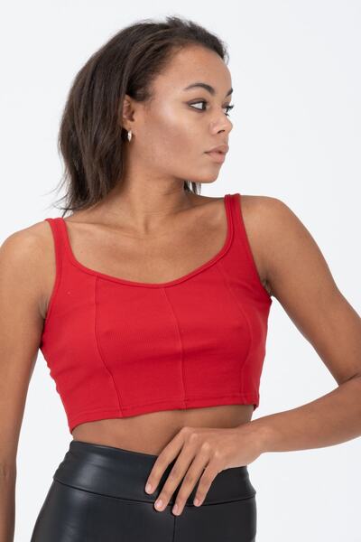 PUNKY CAT Women's Red Thick Strap Crop Blouse