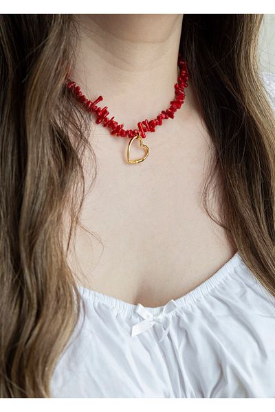 CHARMLUCKY Red Coral Heart Necklace