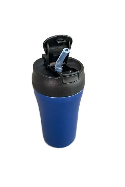 NETAVANTAJ Chef Star Double Sided Drinking Steel Thermos Cup with Straw 400 ml Dark Blue