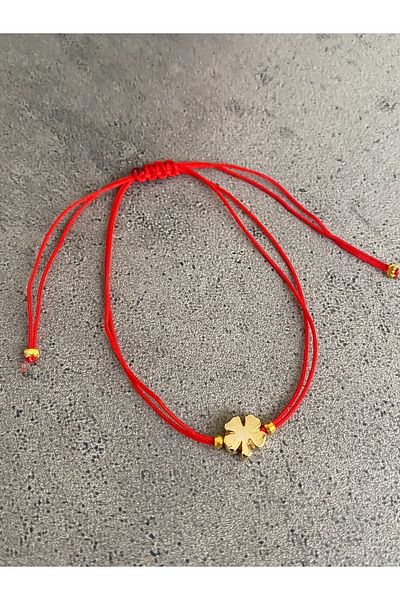 Lucky Designs الأحمر حبل الذهب البرسيم مصعد سوار / سوار حبل