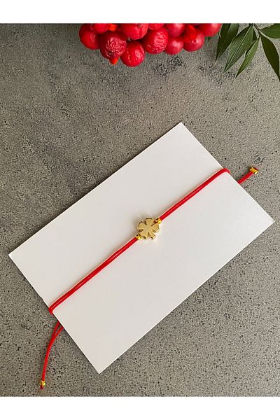 Lucky Designs الأحمر حبل الذهب البرسيم مصعد سوار / سوار حبل
