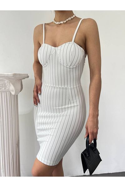 Fav Style Γυναικείο Μίνι Φόρεμα Λευκό Ριγέ Glop