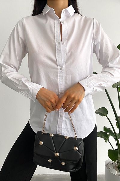 FEMELLE Cămașă de bază slim fit alb nou sezon pentru femei