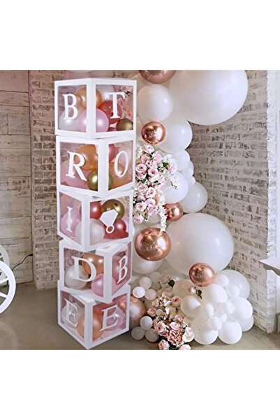 kidspartim Şeffaf Kutu Bride To Be Yazılı Harf Beyaz 25 cm Gold Gümüş Balon