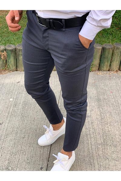 Ser Joven Men's Slim Fit Smoked Cotton Chino Trousers