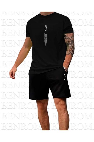 BENROMA Σετ T-Shirt για ανδρικό λευκό κάθετο εμπριμέ σορτς μεγάλου μεγέθους