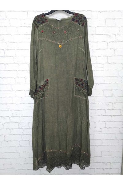 anne moda ankara Αυθεντικό, 100% βαμβακερό, μακρυμάνικο, δύο τσέπες, ολόσωμο καλοκαίρι, μακρύ φόρεμα