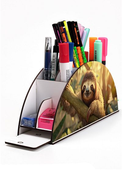 kutuTR Wooden Vip Colorful Animals Rainbow Ruled Desktop Pen Holder Organizer Assembled Boxed