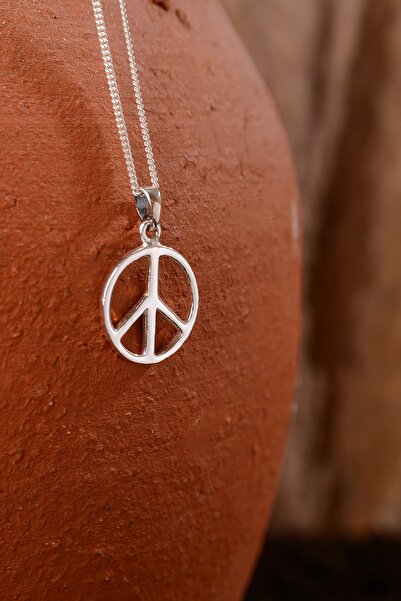 Ebrar Silver Gümüş Barış Sembolü Kolye 925 Ayar Gümüş Barış Simgesi Unisex Kolye