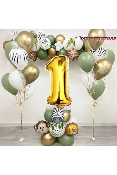 DÜVENCİ TİCARET Çıtıpitıstore 1 Year Old Balloon Set with Safari Foil Head