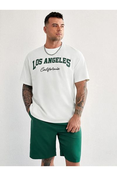Machetta White Green Los Angeles Printed Black Shorts T-shirt Summer Set