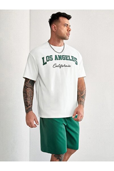 Machetta White Green Los Angeles Printed Black Shorts T-shirt Summer Set