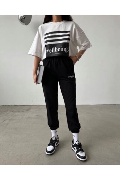 Machetta Plus Size Women's Summer Wellbeing Fashion Style Printed Crew Neck T-shirt Tracksuit Set