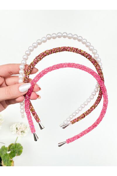 CSR AKSESUAR Σετ κορώνας 3 τεμαχίων από σατέν μαργαριτάρι και πέτρα