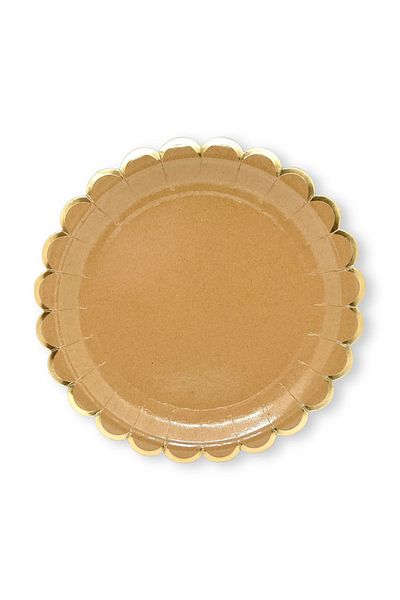 Mare Karnaval Macaron Kraft Gold Gilded Cardboard Party Plate 8 Pieces-18cm