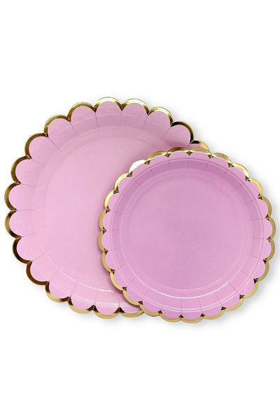 Mare Karnaval Macaron Lilac Gold Gilded Cardboard Party Plate 8 Pieces-18cm