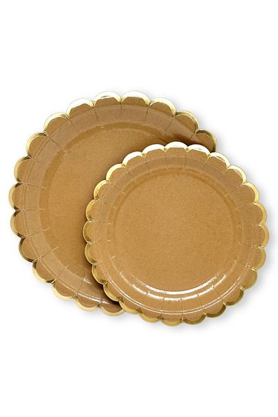 Mare Karnaval Macaron Kraft Gold Gilded Cardboard Party Plate 8 Pieces-23cm