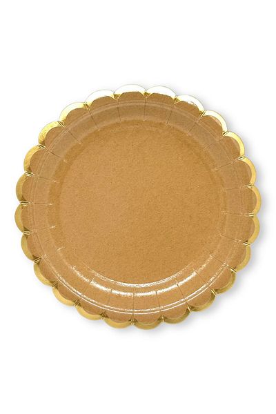 Mare Karnaval Macaron Kraft Gold Gilded Cardboard Party Plate 8 Pieces-23cm