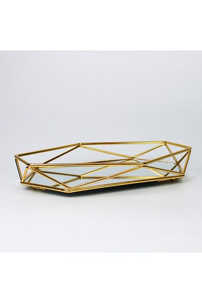 Helvacıoğlu Set of 2 Engagement Trays, Decorative Mirrored Prism Stylish Promise Presentation Tray