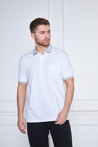 Erkek, Merserize, Beyaz, Regular Fit/ Normal Kesim Polo Yaka T-shirt