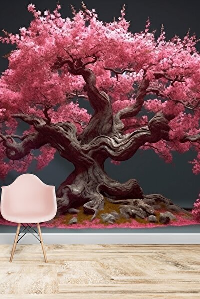 Dekoros 3d Sakura Ağacı Duvar Kağıdı - Tek Parça Ev & Ofis Duvar Kağıdı