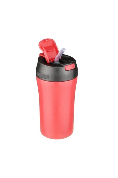 NETAVANTAJ Chef Star Double Sided Drinking Steel Thermos Cup with Straw 400 ml Red