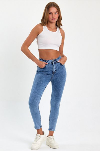 geenz manifacture Pantaloni din denim din lycra cu talie înaltă