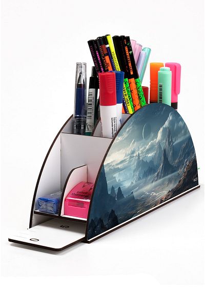 kutuTR Wooden Vip Fantastic Rainbow Ruled Desktop Pen Holder Organizer Assembled Boxed