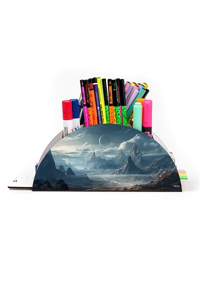 kutuTR Wooden Vip Fantastic Rainbow Ruled Desktop Pen Holder Organizer Assembled Boxed