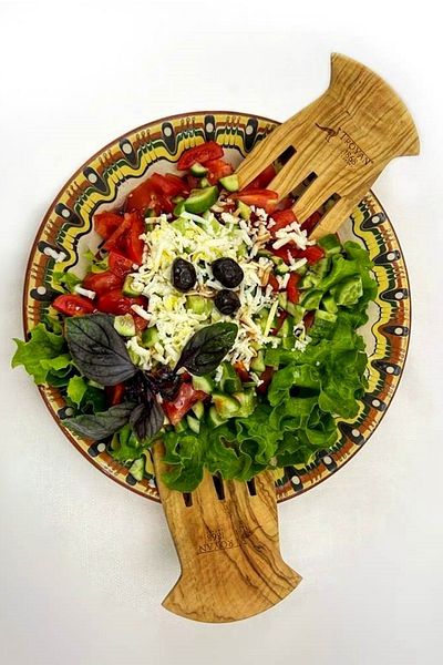 TROYA 2 Olive Wooden Handmade Salad Serving