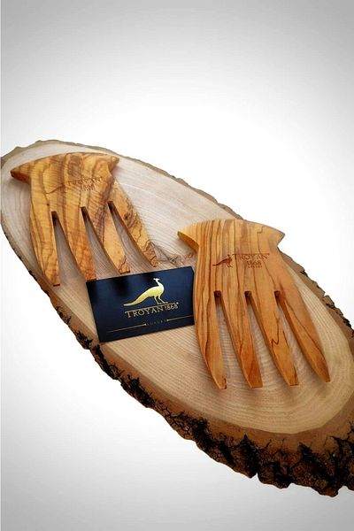 TROYA 2 Olive Wooden Handmade Salad Serving