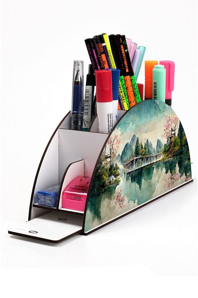 kutuTR Wooden Vip Fantastic Rainbow Ruled Desktop Pen Holder Organizer Assembled Boxed