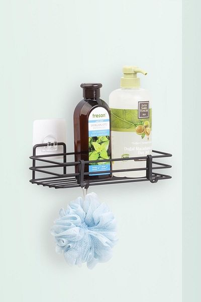 Sas Haus Lifetime Stainless Adhesive Bathroom Organizer Shampoo Holder Shower Shelf Black Mgs-718
