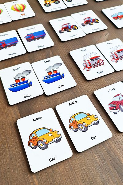 metafortoys Wooden Intelligence Cards Matching Game Wooden Pazıl Toy (vehicles)