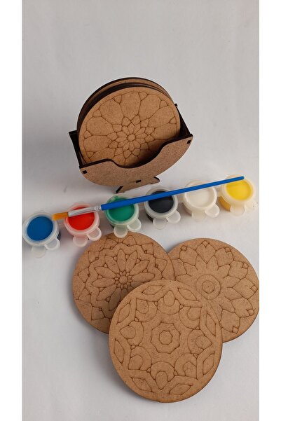 Ebrulisler Ahşap Boyama Mandala Temalı 6'lı Bardak Altlığı Ve Standı Hobi Seti