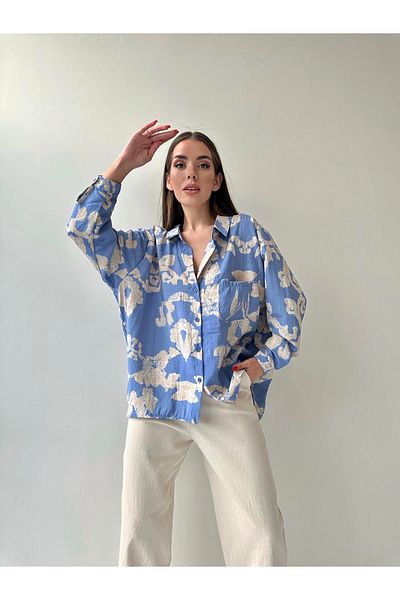 SEDA FİDAN Cămașă de in Tiril Angel Albastru