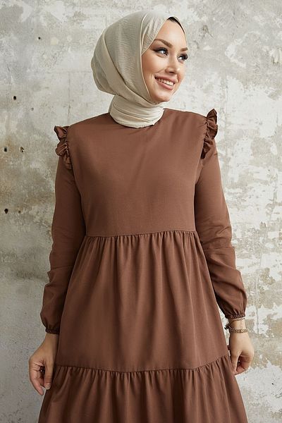 InStyle Φόρεμα Lenia Shoulder Ruffle - Bitter Brown