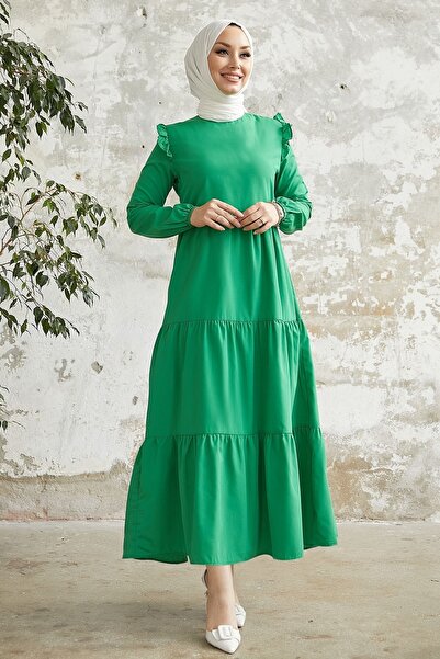 InStyle Šaty s volánom na ramenách Lenia - zelené