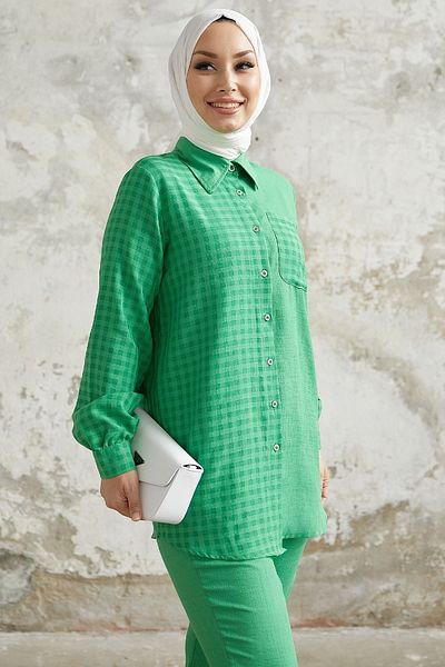 InStyle Movra Gingham Detailed Shirt Set - Green