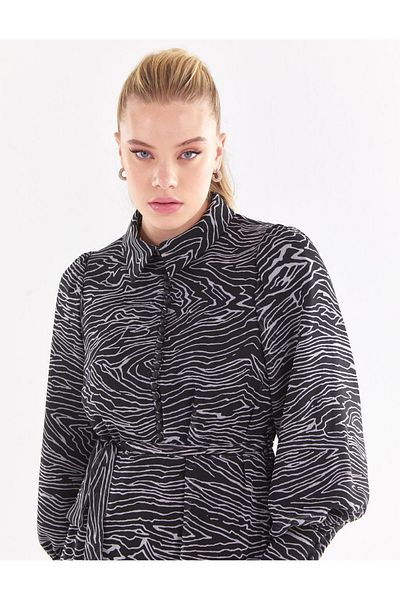 Kayra Rochie cu mânecă cu balon cu model abstract Kyr