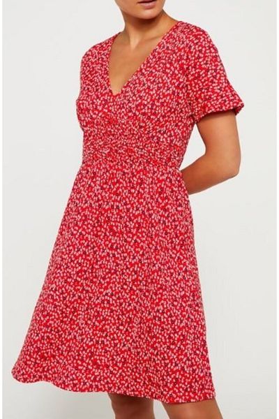 Kübra Tekstil Rochie mini roșie cu model floral de damă Kt02185