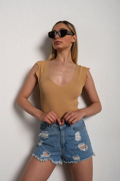 nosia fashion Γυναικεία μπλούζα με βαθύ V λαιμόκοψη με βαλβίδα